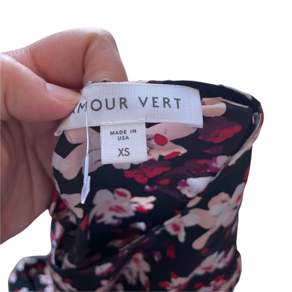 Amour Vert 100% Silk Floral Mini Shift Dress Black XS - Picture 4 of 8